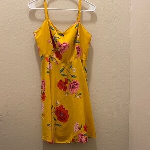 Yellow Floral Slip Dress with Pink & Red Blooms size large